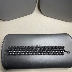 Beaded gray & black 1” wide bracelet size 7 to 8 with extension lobster clasp